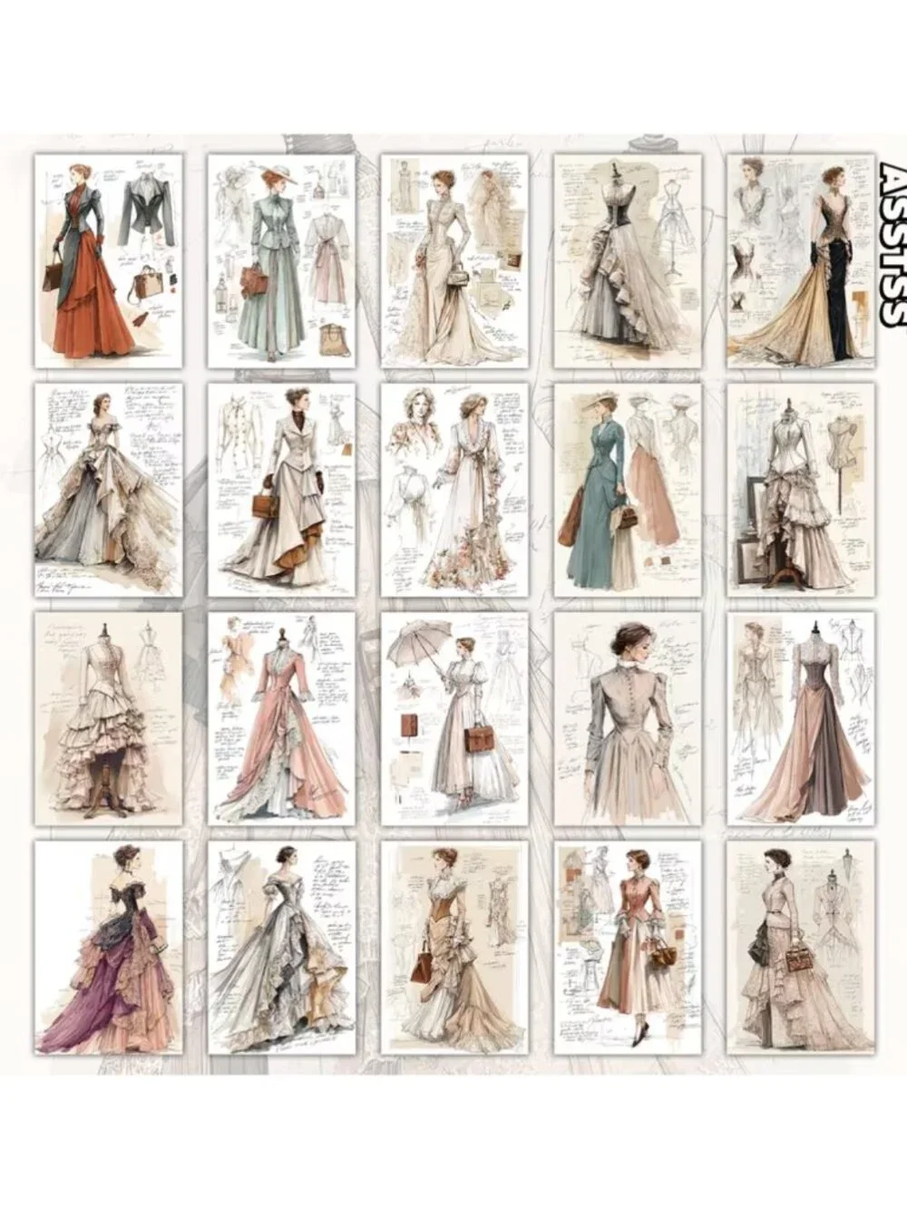 20pc NWT Victorian Fashion Sketch Stickers Vintage Junk Journal Ephemera